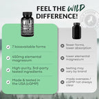 Wild Foods Magnesium Complex Supplement with 7X Forms, 90 Capsules | High Absorption, Full Spectrum, Easy Digestion | 500mg Glycinate, Bisglycinate, Malate, Orotate, Citrate, Taurate
