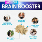 Brain Memory Supplement - 3X Strength Nootropics for Concentration, Clarity & Focus Support - Brain Health Cognitive Vitamins with Bacopa, Phosphatidylserine & DMAE, Brain Booster Pills, 60 Capsules