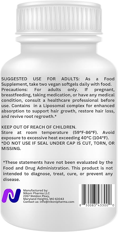 Nikoni Hair ReGROW for Men – Liposomal Hair Support Liposomal Formula with Biotin, Keratin, Saw Palmetto & Essential Nutrients-60 Vegan Softgels