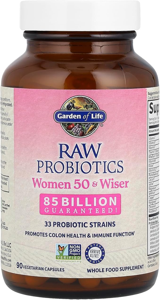 Garden of Life Raw Probiotics Women 50 & Wiser - 85 Billion Live Cultures - Probiotic Supplement with Bulgarian Yogurt & Eastern Europe Wild Kefir Culture - 90 Vegetarian Capsules