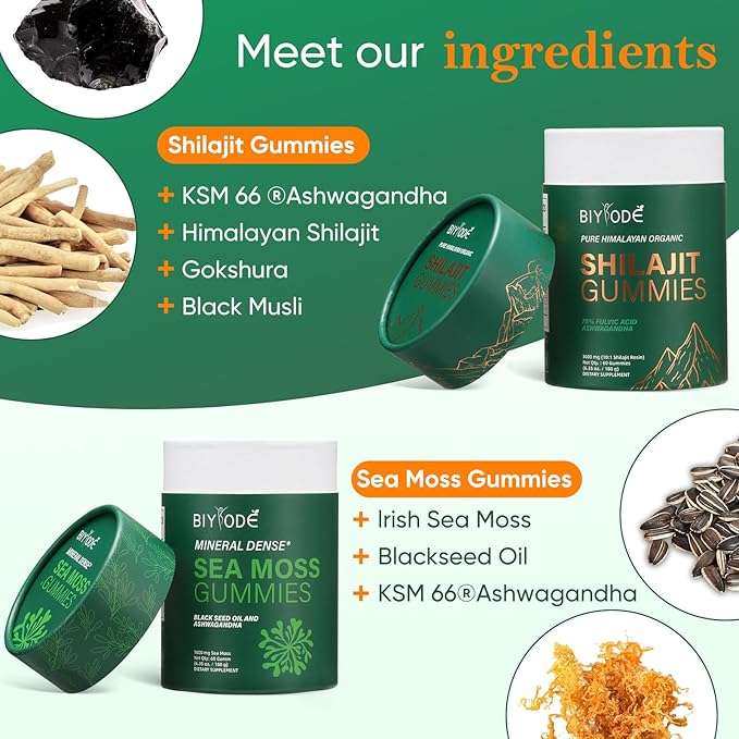 Bundle of Himalayan shilajit & sea Moss Gummies – 3000 mg shilajit, sea Moss 1600mg ksm 66 ashwagandha, no Added Sugar, lab Tested, 75%+ fulvic Acid, 92+ Minerals, All One Supplement(1 Package).