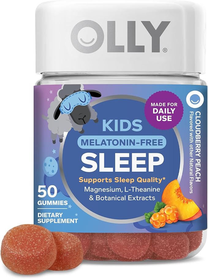 OLLY Kids Melatonin Free Sleep Gummy Supplement, Supports Sleep Quality,* Magnesium, L-Theanine, Lemon Balm, Cloudberry Peach Flavored, 25 Day Supply - 50 Count