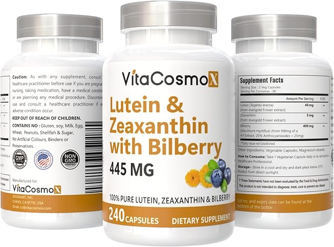Lutein with Zeaxanthin, Vegan Capsules, 240 Count, 40 mg Lutein + 4 mg Zeaxanthin per Serving, Non-GMO, Gluten-Free
