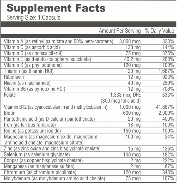 BariatricPal Multivitamin ONE 1 per Day! Bariatric Multivitamin Capsule with 18 mg of Iron | Easy to Swallow Capsule | Vitamin for Bariatric Surgery Patients | 90 Count (3 Month Supply)