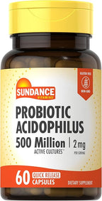 Sundance Probiotic Acidophilus | 500 Million Active Cultures | 60 Quick Release Capsules | Non-GMO, Gluten Free Supplement