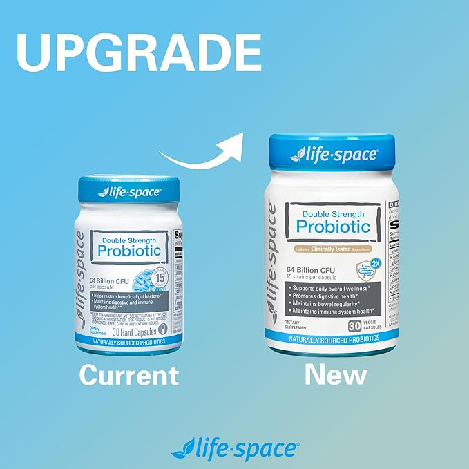 Life-Space Double Strength Broad Spectrum Probiotic, 64 Billion CFU & 15 Diverse Strains, Redouble Formulated for Digestive Health & Immune Health, Probiotics for Women & Men - 30 Veg Capsules