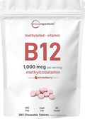 Micro Ingredients Vitamin B12 1,000 mcg | Methylcobalamin – 365 Chewable Tablets | Fast Dissolve, Natural Strawberry Flavor | Supports Energy & Metabolism Health | Vegan, Non-GMO, Gluten Free