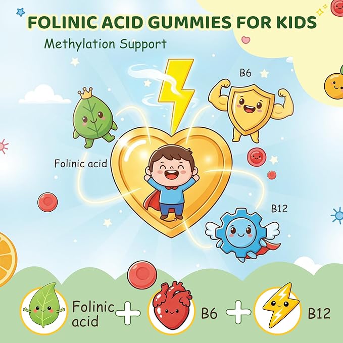 ABYSSUS Folinic Acid for Kids Gummies, Methylated B-Complex for Children, Maximum Absorption Supplement for Brain, Focus & Healthy Growth, Non-GMO, 60 Gummies