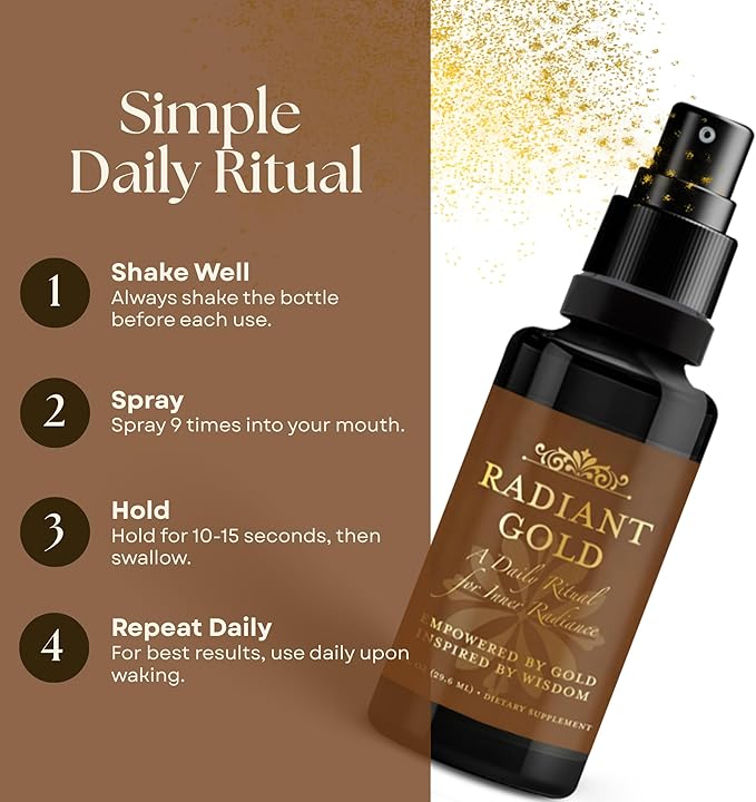Liquid Gold Supplement Spray | Pure Gold Nanoparticles for Energy, Focus & Mental Clarity | ORMUS Precious Metals Blend (1)
