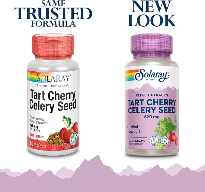 SOLARAY Tart Cherry and Celery Seed - Tart Cherry Celery Seed Extract Capsules 620 mg, Supplement for Men & Women, Natural Herbal Support for Adults, Vegan - 60 Veg Caps