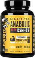 Night Wolf Supps KSM-66 Organic Ashwagandha 600mg, Fenugreek, Natural Anabolic and Muscle Support - with AstraGin for High Absorption - USA Made & Non GMO 3rd Party Tested - 90 Capsules