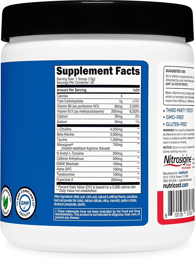 Nutricost Pre-Workout Complex Powder (30 Servings, Fruit Punch) - with Beta-Alanine, Taurine & Amino Acids