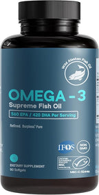Omega-3 Supreme Fish Oil 1400 mg. MSC Certified +75% Omega-3s 1050 mg, 644/336, NO Fish-Burps & Improved Absorption | Molecular Distilled, Mercury/PCB/Toxin Tested (90 Count (S))