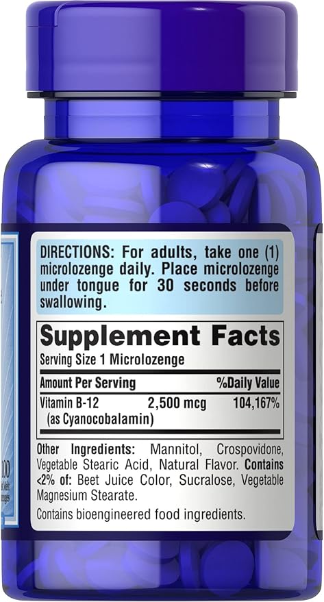 Puritan's Pride Vitamin B-12 2500 mcg Microlozenges, 100 Count