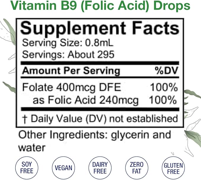 HoneyCombs Vitamin B9 Liquid Drops - High Potency Liquid Vitamin B9 Folic Acid Supplement for Women - Maintain Healthy Liver, Pregnancy, & Overall Health - Cold Pressed Vegan Vitamins Drops (8 Fl oz)