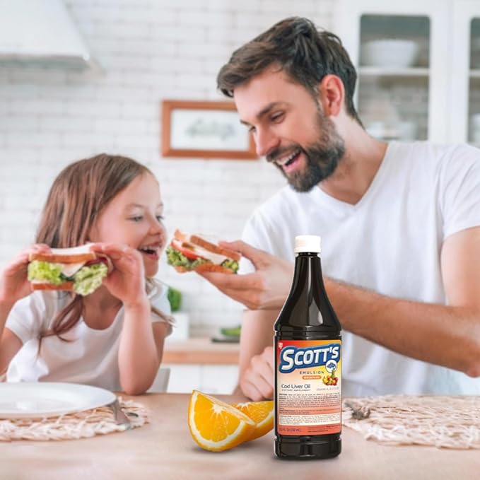 SCOTT'S EMULSION Cod Liver Oil Liquid for Kids – Orange Flavor – Supports Growth, Immunity & Bone Health – Rich in Omega 3 & Vitamins A+D – Easy-to-Take Fish Oil – 6.5 Fl Oz
