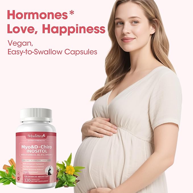 Mulittea Myo-Inositol & D-Chiro Supplement for Women - 14-in-1 Liposomal Inositol with Folic Acid,Omega-3 & Multivitamin for Hormone Balance,Support Ovarian,Skin & Mood- 40:1 Vegan 120 Capsules