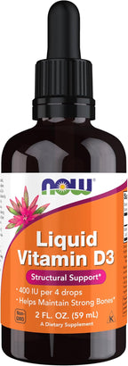 NOW Foods Supplements, Liquid Vitamin D-3, Strong Bones*, Structural Support*, 2-Ounce