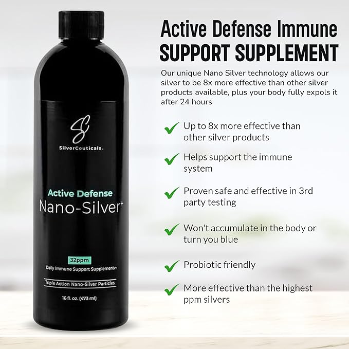Colloidal Silver w/Nano Technology - 32ppm 16oz - 8X More Effective - Natural Immune Support - Save the Sick Days - Ages 5 & Up - Outperforms Higher PPM Silvers - No Taste & Smell - 3rd Party Tested