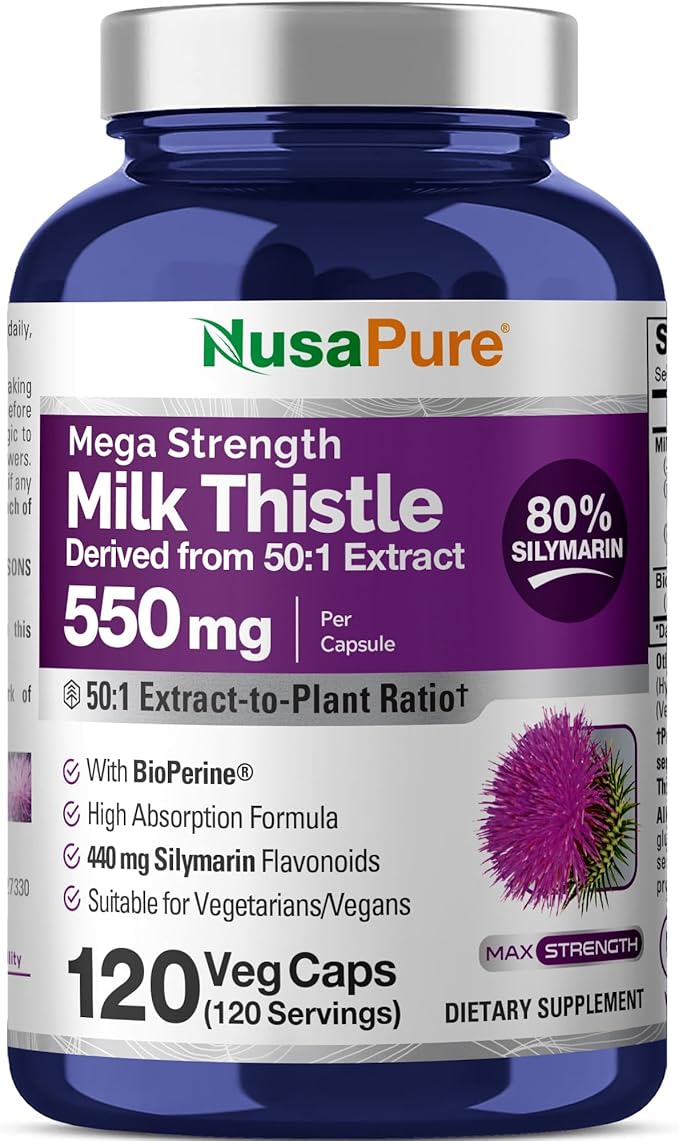 NusaPure Milk Thistle Capsules, 550 mg, 120 Veg Capsules (Non-GMO, Vegan)