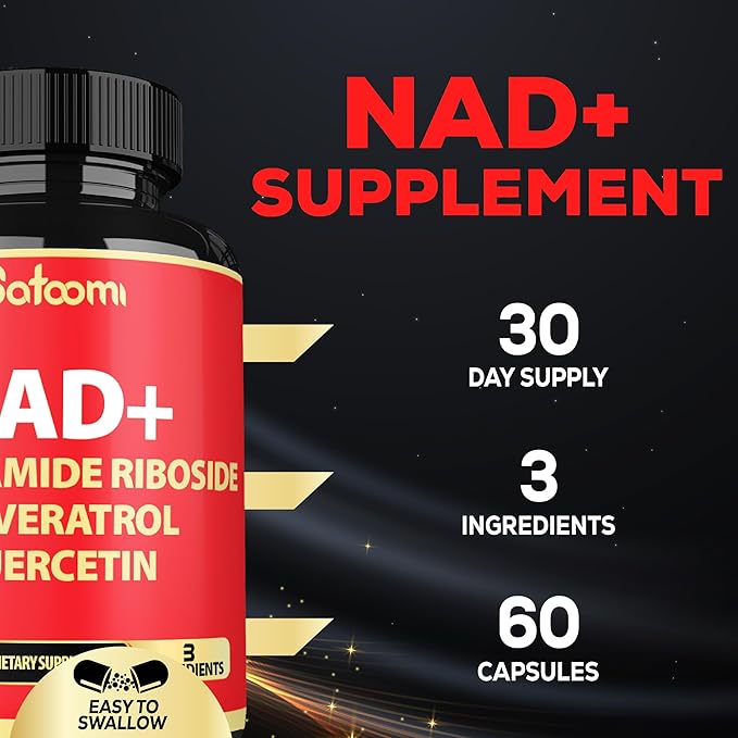 Satoomi NAD Supplement with Nicotinamide Riboside NR, Resveratrol, Quercetin - 60 Count - 30 Days