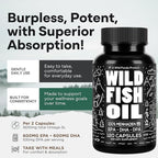 Wild Foods Omega 3 Fish Oil Supplement, 120 Capsules (2 pk) | Wild Caught, Burpless, Odorless, Non-GMO, Gluten Free | DPA, DHA, EPA Triple Strength Joint Nutrition for Women & Men