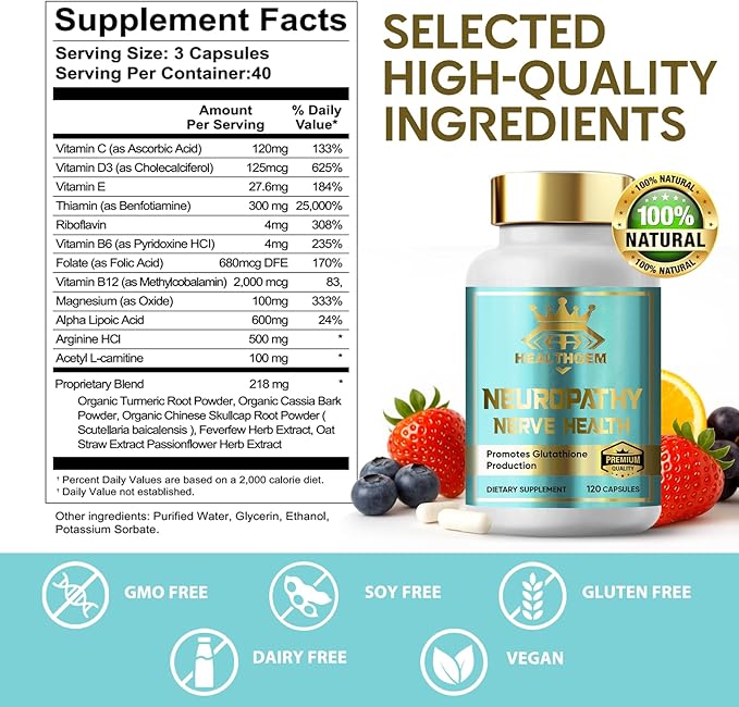 Neuropathy Support, Natural Nerve Supplement, Nerve Savior for Neuropathy with Pure Alpha Lipoic Acid, Fortify Nerves in Hands, Neck, Feet & Toes - 120 Capsules | 40-Day Supply
