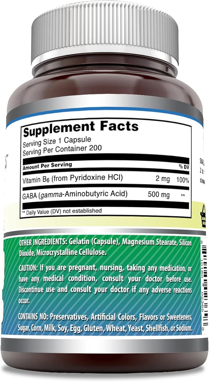 Amazing Formulas GABA with Vitamin B6 Supplement | 500 Mg Per Serving | 200 Capsules | Non-GMO | Gluten Free | Made in USA