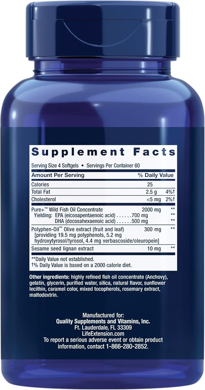 Life Extension Super Omega-3 EPA/DHA Fish Oil, Sesame Lignans & Olive Extract – Heart, Brain, Inflammation Health Support, Gluten-Free, Easy to Swallow, Non-GMO, 240 Softgels (Pack of 2)