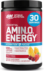 Optimum Nutrition Amino Energy Powder Plus Focus, with BCAA, Electrolytes, and Caffeine, Fruit Punch, 30 Servings (Packaging May Vary)