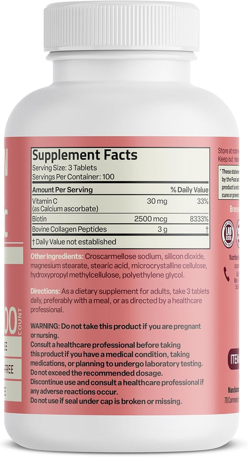 Bronson Collagen Peptides 3000mg (per Serving) with Biotin & Vitamin C - for Hair, Skin & Nails Support, Non-GMO, 300 Tablets