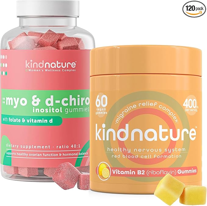 kindnature Myo-Inositol & Vitamin B2 Wellness Bundle - Hormonal Balance, Migraine Relief & Energy Support Gummies