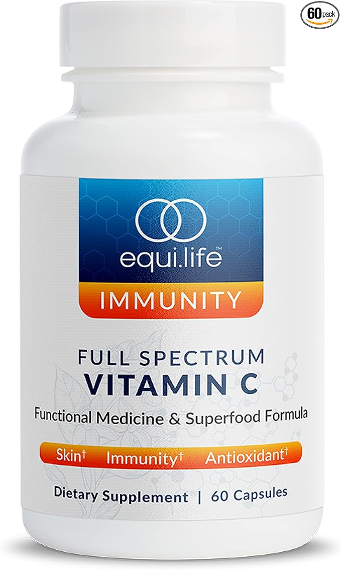 Equilife Full Spectrum Vitamin C Supplement with Quercetin, Hibiscus, and Rutin, Plant Based Antioxidant Formula, Gluten Free, Soy and Dairy Free, Non GMO, Easy to Use, 60 Capsules