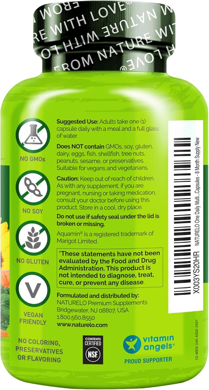 NATURELO Mens Multivitamins - One Daily Multivitamin for Men with Vitamins, Minerals & Organic Whole Foods, Boost Energy & Health, Non-GMO, 240 Vegetarian Capsules (Pack of 2)