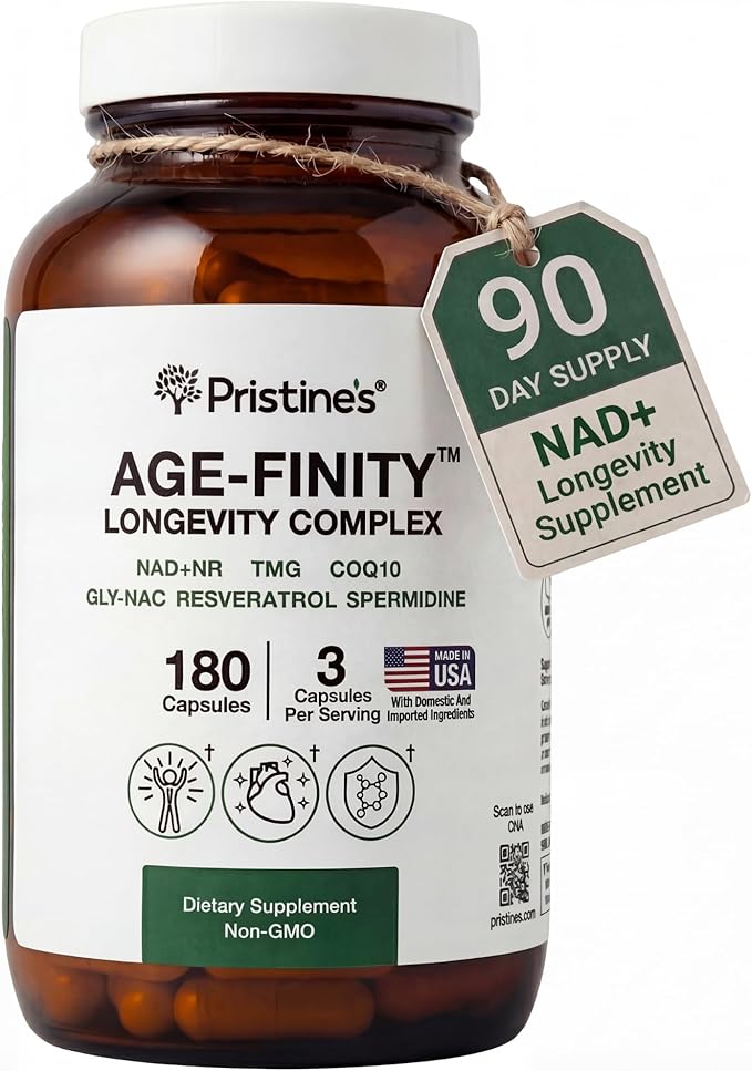 Age Finity NAD & NR Cellular Optimzation Mitochondrial Supplement - NAD, Nicotinamide Riboside, TMG, CoQ10, GlyNAC, Resveratrol, Spermidine - Cellular Longevity - 3rd Party Tested Glass Bottle