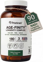 Age Finity NAD & NR Cellular Optimzation Mitochondrial Supplement - NAD, Nicotinamide Riboside, TMG, CoQ10, GlyNAC, Resveratrol, Spermidine - Cellular Longevity - 3rd Party Tested Glass Bottle
