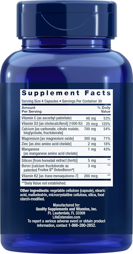 Life Extension Bone Restore Calcium Supplement with Vitamin K2, 120 Capsules (Pack of 2)