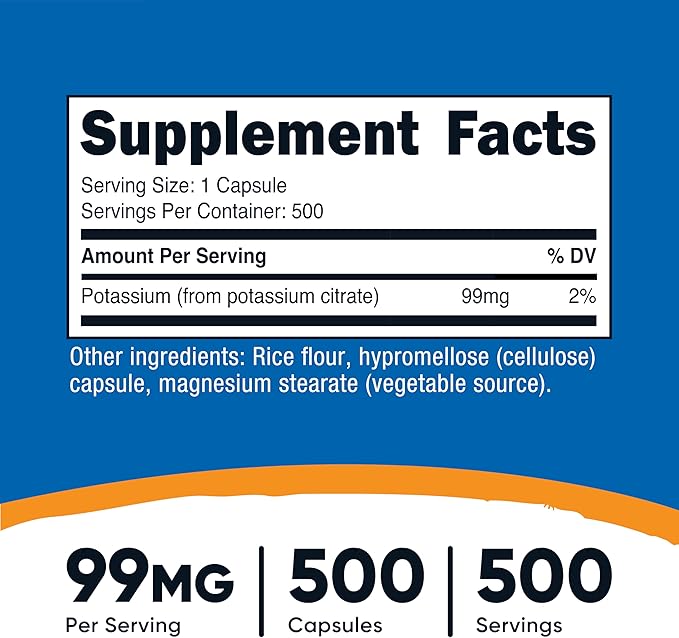 Nutricost Potassium Citrate 99mg, 500 Capsules (Pack of 2)