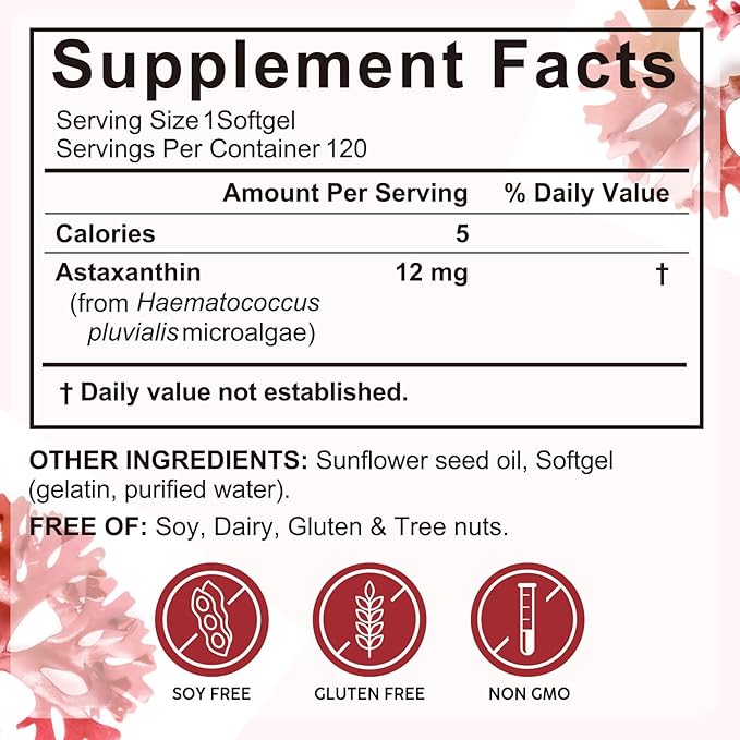 2Pack Premium Astaxanthin 12mg, Natural Antioxidant Supplement for Eye, Joint, Skin Health,Microalgae Source, 4 Month Supply | Supports Internal Circulation, 240 Softgels