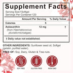 Xaarty Premium Astaxanthin 12mg, Natural Antioxidant Supplement for Eye, Joint, Skin Health,Microalgae Source, 4 Month Supply | Supports Internal Circulation, 120 Softgels