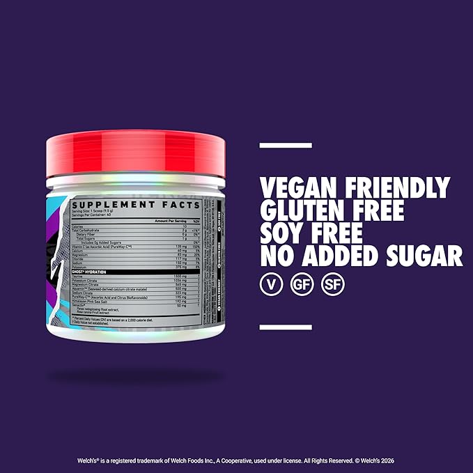 GHOST Hydration Tub, Electrolyte Powder, Welch’s Grape - Sugar Free Instant Electrolyte Drink Mix - Caffeine-Free Daily Hydration & Immune Support with Clean Formula - 40 Servings