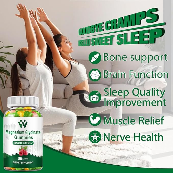 Magnesium Glycinate Gummies for Adults - Sugar Free Magnesium Potassium Supplement for Calm Mood, Muscle, Bone & Energy Support, 80 Gummies