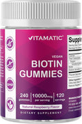 Vitamatic Biotin Gummies 10,000 mcg for Stronger Hair, Skin & Nails - 240 Vegan Gummies - Also Called Vitamin B7