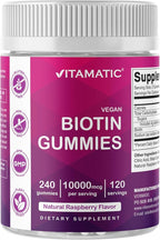 Vitamatic Biotin Gummies 10,000 mcg for Stronger Hair, Skin & Nails - 240 Vegan Gummies - Also Called Vitamin B7
