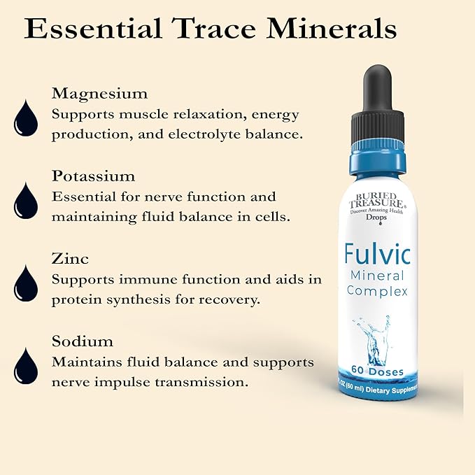 Buried Treasure Fulvic Mineral Drops – 295mg Trace Minerals, Ionic Fulvic Acid Supplement for Hydration, Energy & Electrolyte Support, Vegan, Non-GMO, 2 fl oz Liquid Drops