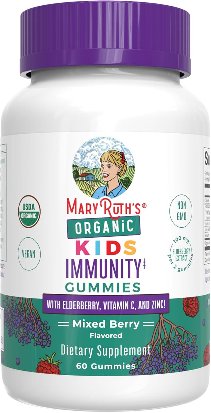 MaryRuth Organics Kids Immune Support Gummies | USDA Organic | Vitamin C, Zinc, and Elderberry Gummies for Kids| Immune Support for Ages 4+ | Vegan | Non-GMO | Gluten Free | 60 Count