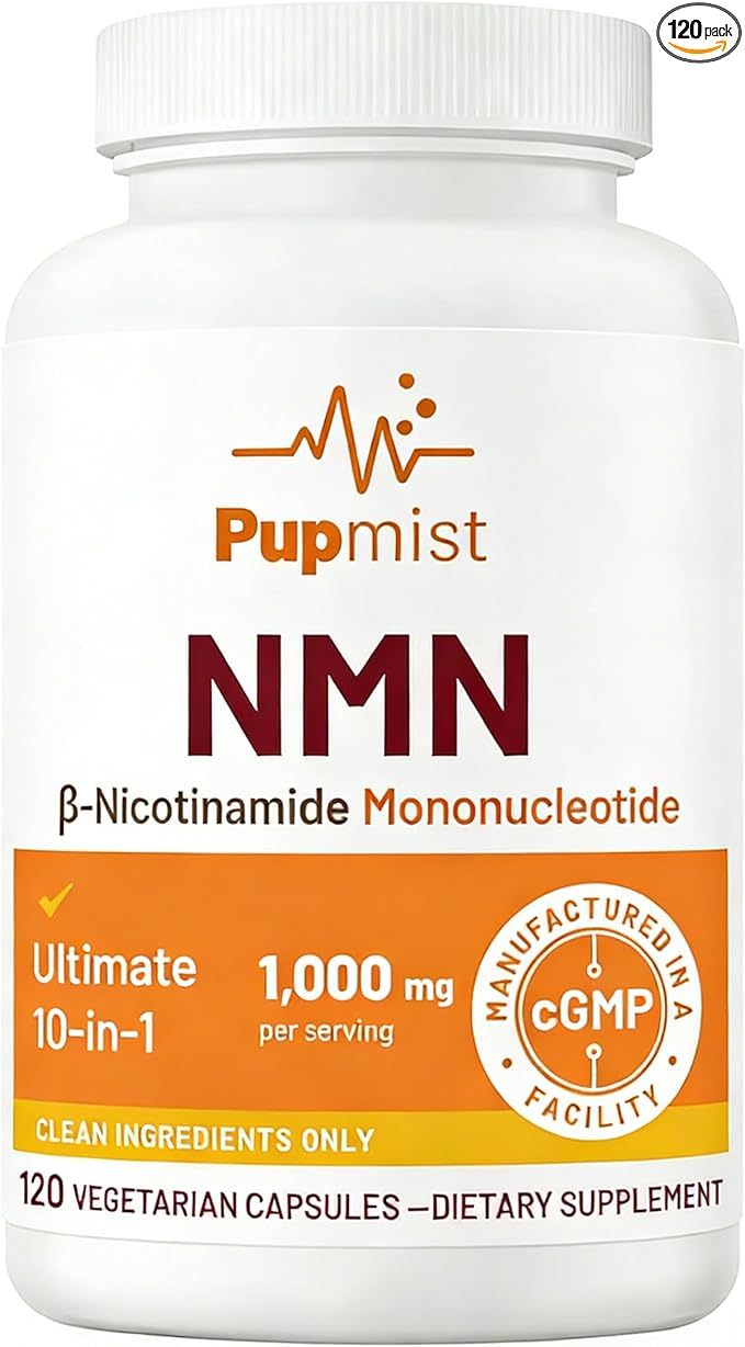 NMN 1000mg per Serving, Ultimate 10-in-1 NAD+ Support with Trans-Resveratrol, Apigenin, CoQ10, Vitamin C, 120 Vegetarian Capsules