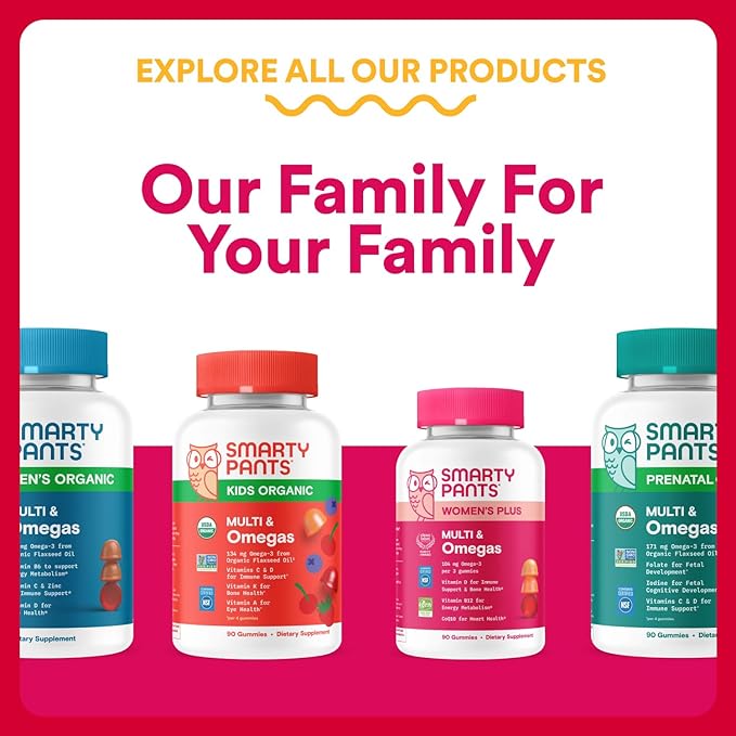 SmartyPants Organic Women's Multivitamin Gummies: Biotin, Probiotics, Methylfolate, Omega 3 (ALA), Vitamin D3, C, Vitamin B12, B6, A, K & Zinc, Inositol, Gluten Free, 120 Count (30 Day Supply)