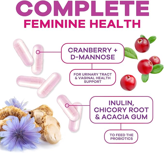 Probiotics 60 Billion CFU Per Serving for Women - 16 Unique Strains, Prebiotics Cranberry & Lactobacillus, PH Balance, Digestive & Gut Health, Vaginal & Immune Support, Women's Probiotic - 60 Capsules