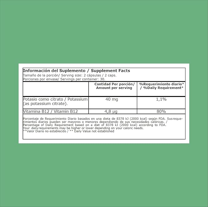 CLINICA DR. Vega Citrato de Potasio y Vitamina B12, 60 Capsules (500 mg)